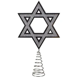 Kurt Adler Stars-9.5" Silver Star Of David Hanukkah Holiday Tree Topper