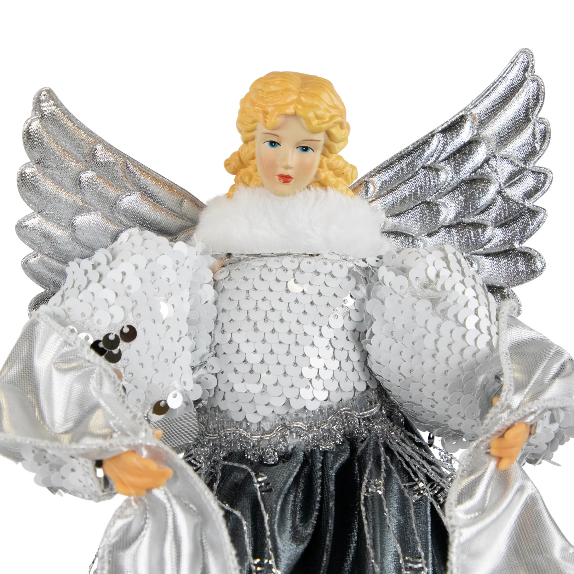 Northlight Angels-12" Slate And Metallic Silver Sequined Angel Christmas Tree Topper, Unlit