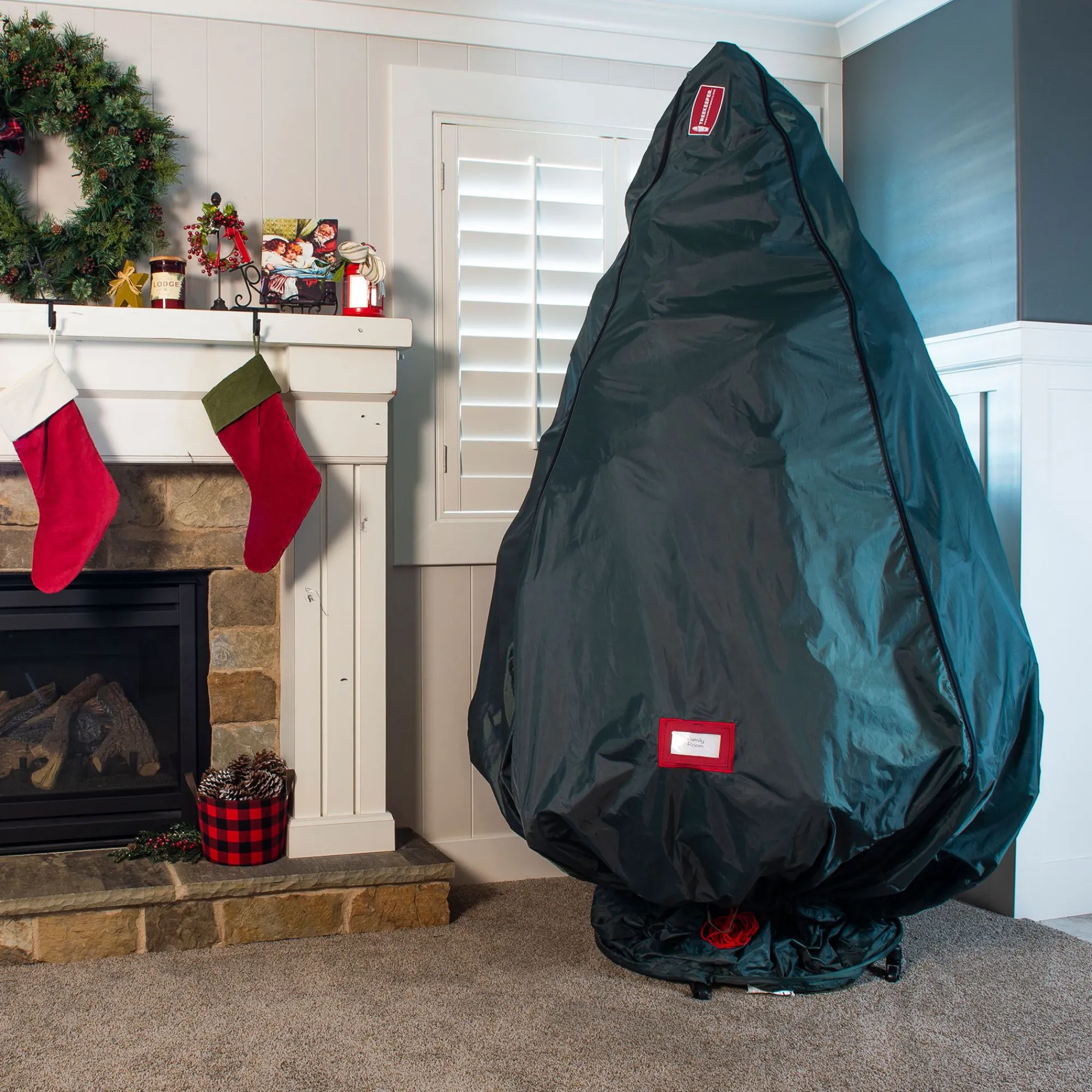 Tree Keeper Artificial Tree Stands-65" Slate Gray Christmas Decorated Upright Tree Storage Bag With Rolling Tree Stand