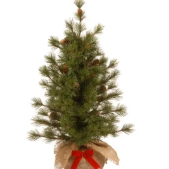 Christmas Central Unlit-3' Slim Bristle Cone Pine Burlap Base Artificial Christmas Tree - Unlit