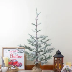 Northlight Unlit-3' Snow Covered Slim Pine Artificial Christmas Tree With Jute Base - Unlit
