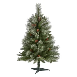 Nearly Natural Unlit-3' Snowed French Pine Artificial Christmas Tree With Pinecones, Unlit