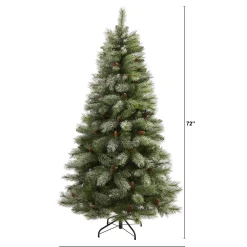 Nearly Natural Unlit-6' Snowed French Pine Artificial Christmas Tree With Pinecones, Unlit