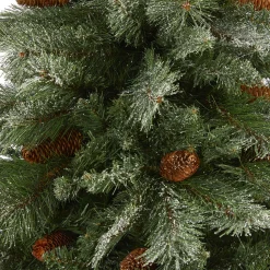 Nearly Natural Unlit-7' Snowed French Pine Artificial Christmas Tree With Pinecones, Unlit
