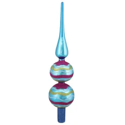 Northlight Finials-13" Turquoise Blue, Gold And Pink Gliltter Swirl Design Glass Finial Christmas Tree Topper