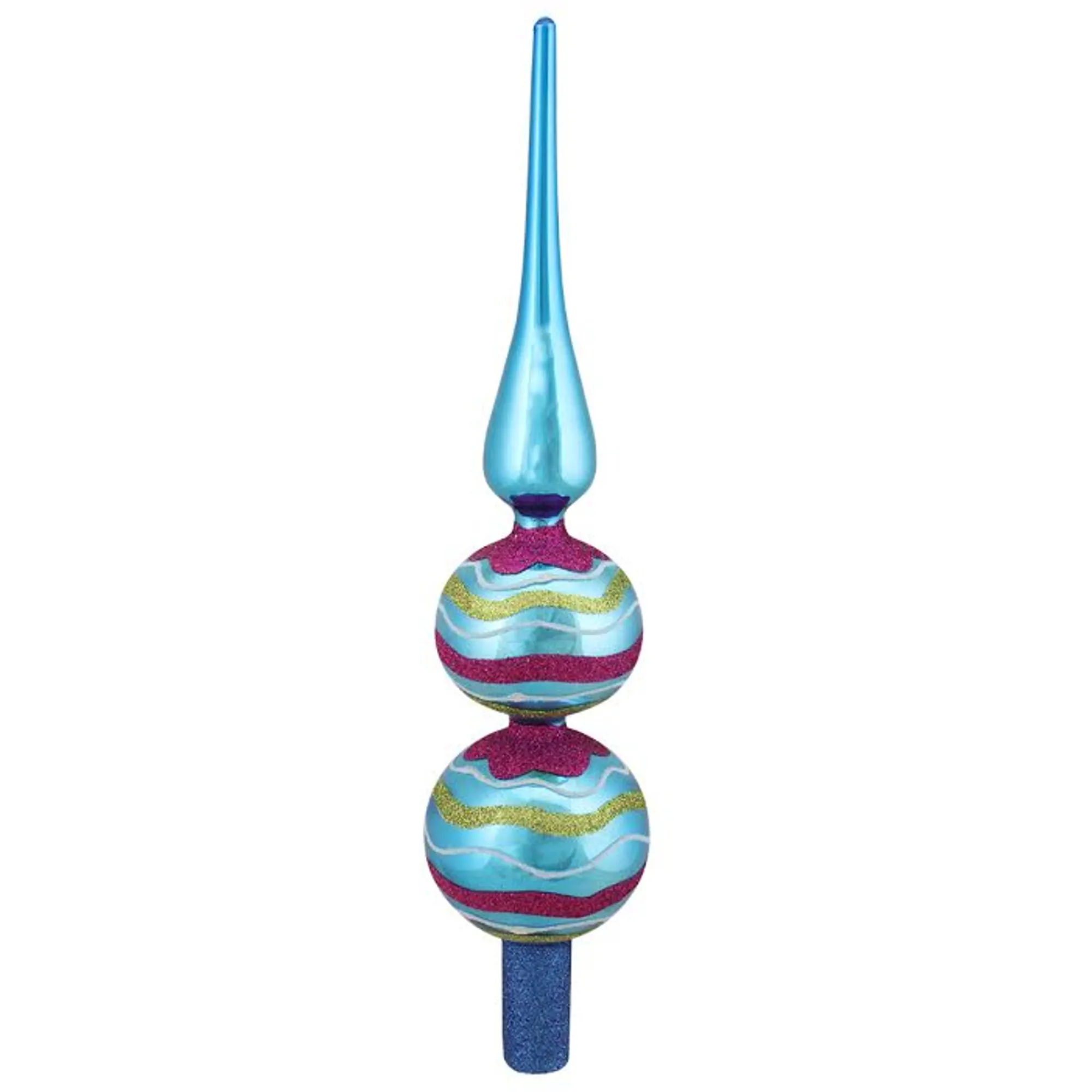 Northlight Finials-13" Turquoise Blue, Gold And Pink Gliltter Swirl Design Glass Finial Christmas Tree Topper