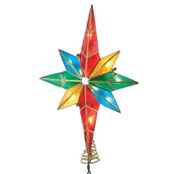 CC Christmas Decor Stars-12" Vibrantly Colored Capiz Bethlehem Star Lighted Tree Topper With Gem Center