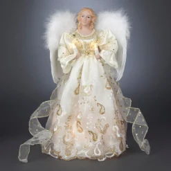 KSA Angels-14" Victorian Inspirations Lighted Gold Paisley Angel Christmas Tree Topper