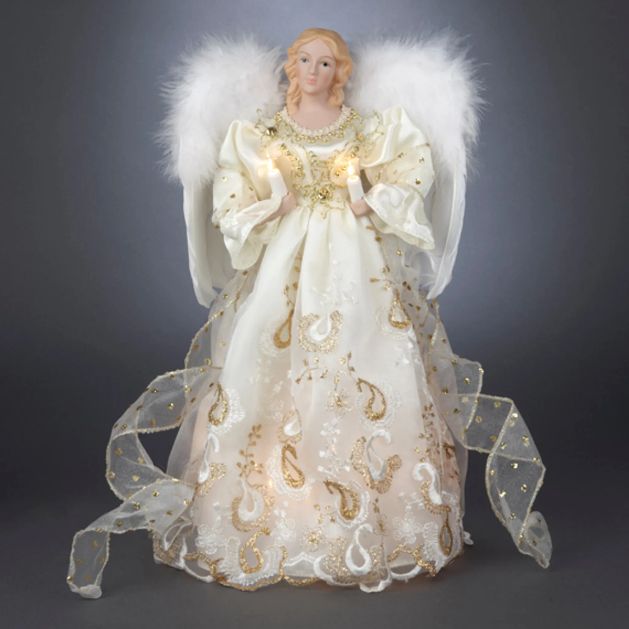 KSA Angels-14" Victorian Inspirations Lighted Gold Paisley Angel Christmas Tree Topper