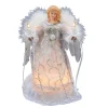 KSA Angels-9" Virtuous White And Shimmering Silver Lighted Angel Christmas Tree Topper - Clear Lights