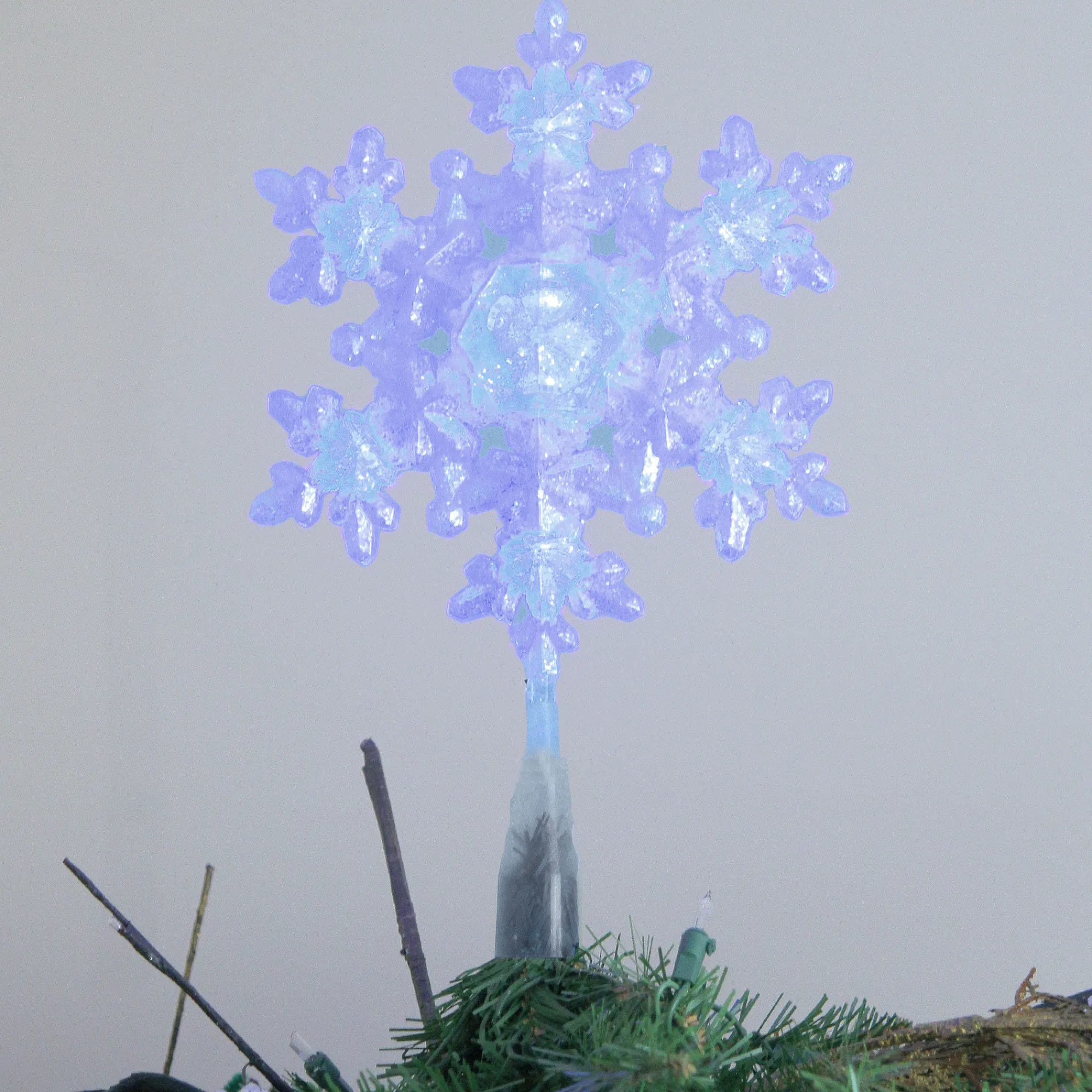 Kurt Adler Snowflake-9.25" White And Blue Lighted Sparkly Snowflake Christmas Tree Topper - Clear Lights
