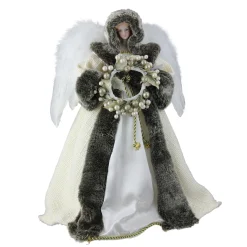 Roman Angels-17.5" White And Brown Angel With Wreath Christmas Tree Topper - Unlit