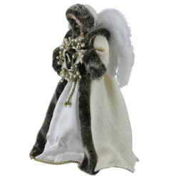 Roman Angels-17.5" White And Brown Angel With Wreath Christmas Tree Topper - Unlit