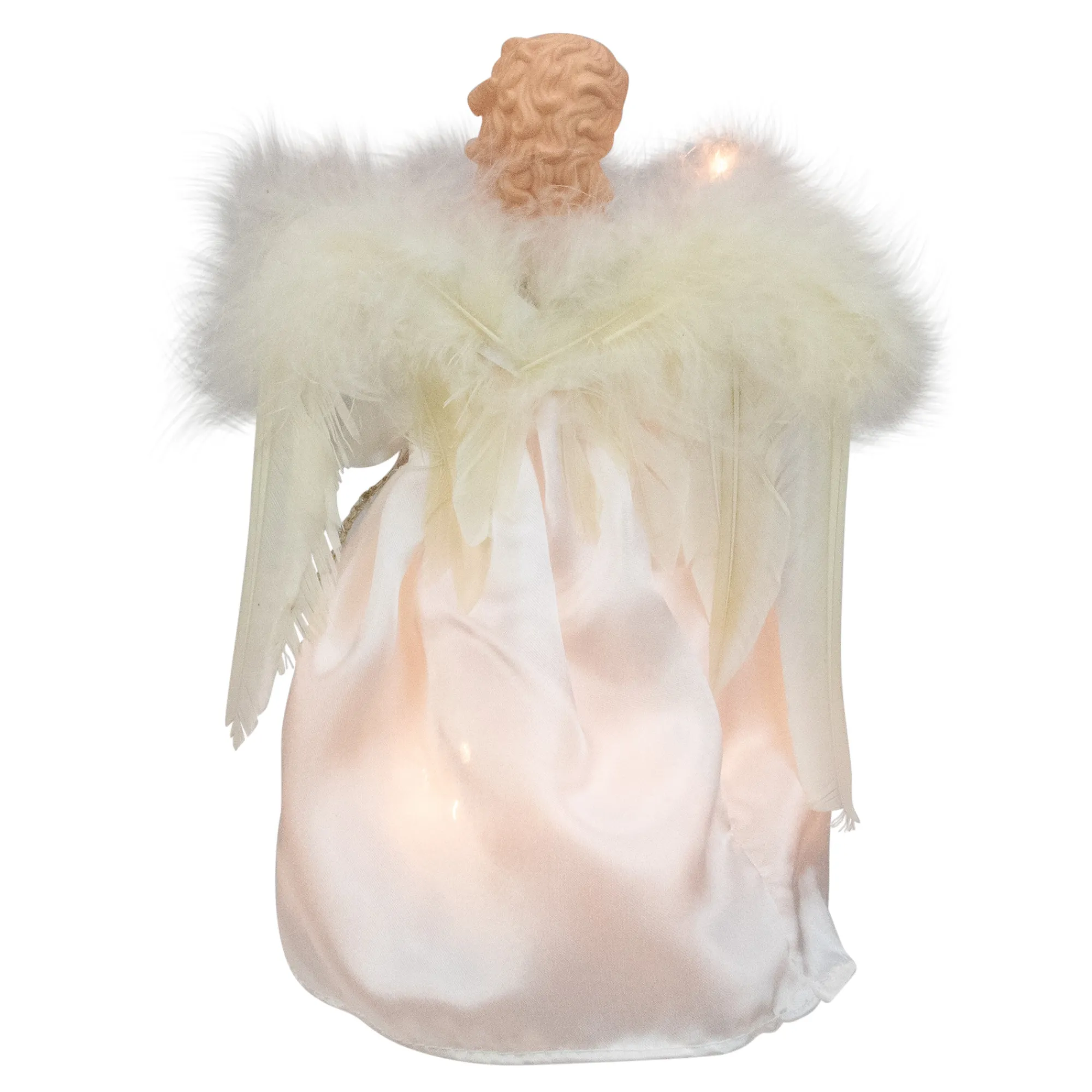 Kurt Adler Angels-9" White And Gold Angel With Feather Wings Christmas Tree Topper - Clear Lights