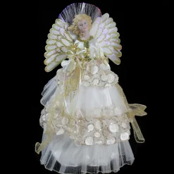 Northlight Angels-16" White And Gold Lighted Angel Sequined Gown Christmas Tree Topper