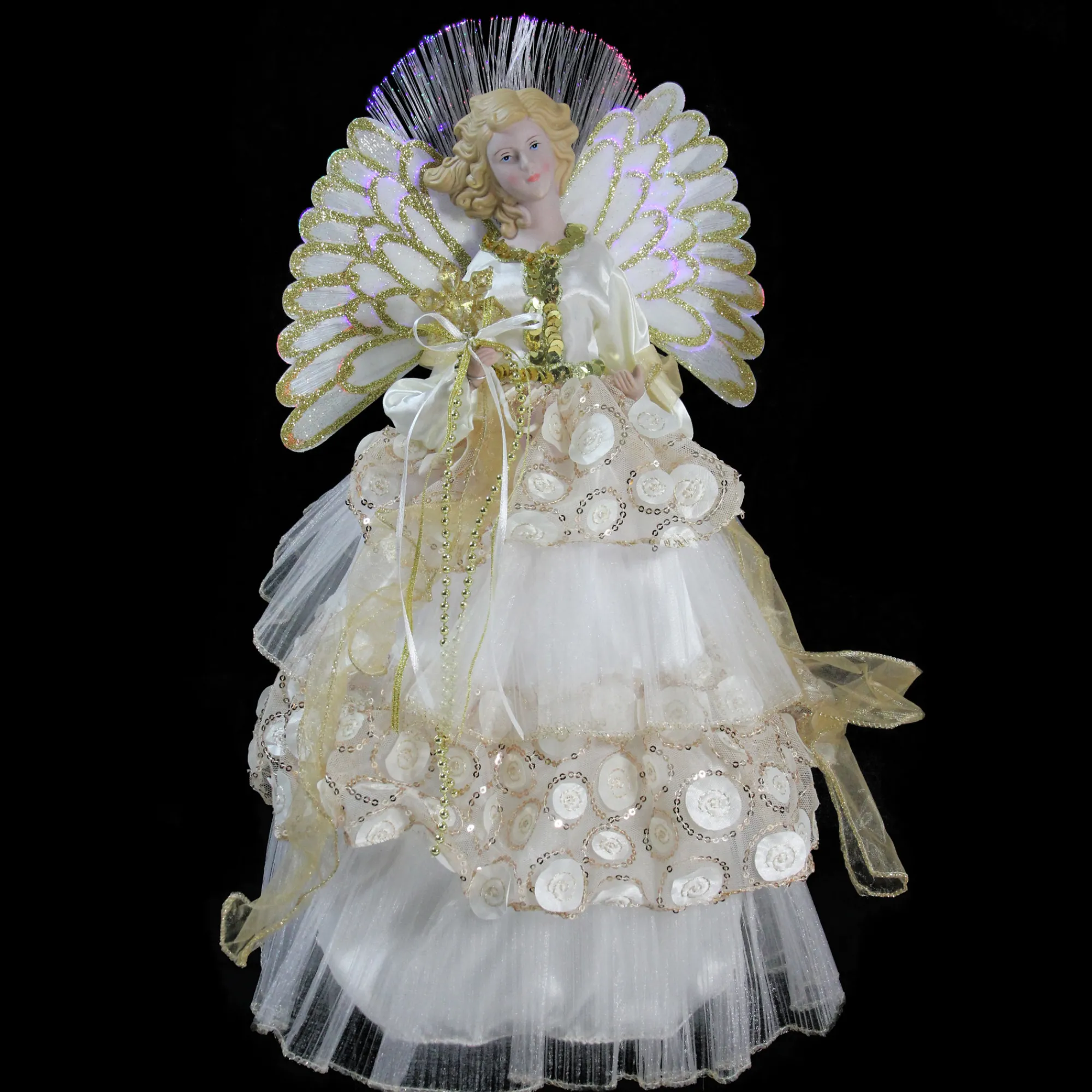 Northlight Angels-16" White And Gold Lighted Angel Sequined Gown Christmas Tree Topper
