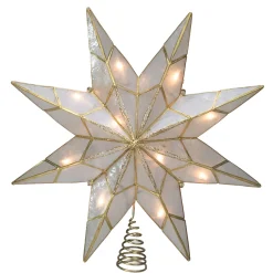 Kurt Adler Stars-7.6" White And Gold Lighted Star Christmas Tree Topper - Clear Lights