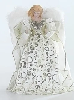 Roman Angels-14" White And Green Gown Porcelain Angel Christmas Tree Topper