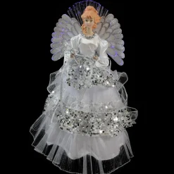 Northlight Angels-16" White And Silver Lighted Fiber Optic Angel Sequined Gown Christmas Tree Topper