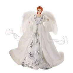 Contemporary Home Living Stars-16.5" White And Silver Winter Snowflake Angel Christmas Tree Topper, Unlit