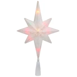 Northlight Stars-11" White Frosted Bethlehem Star With Gold Scrolling Christmas Tree Topper - Multi Lights