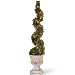 CC Christmas Decor Spiral-3.6' X 11" Pre-Lit Potted Upright Juniper Spiral Artificial Christmas Tree – Clear Lights