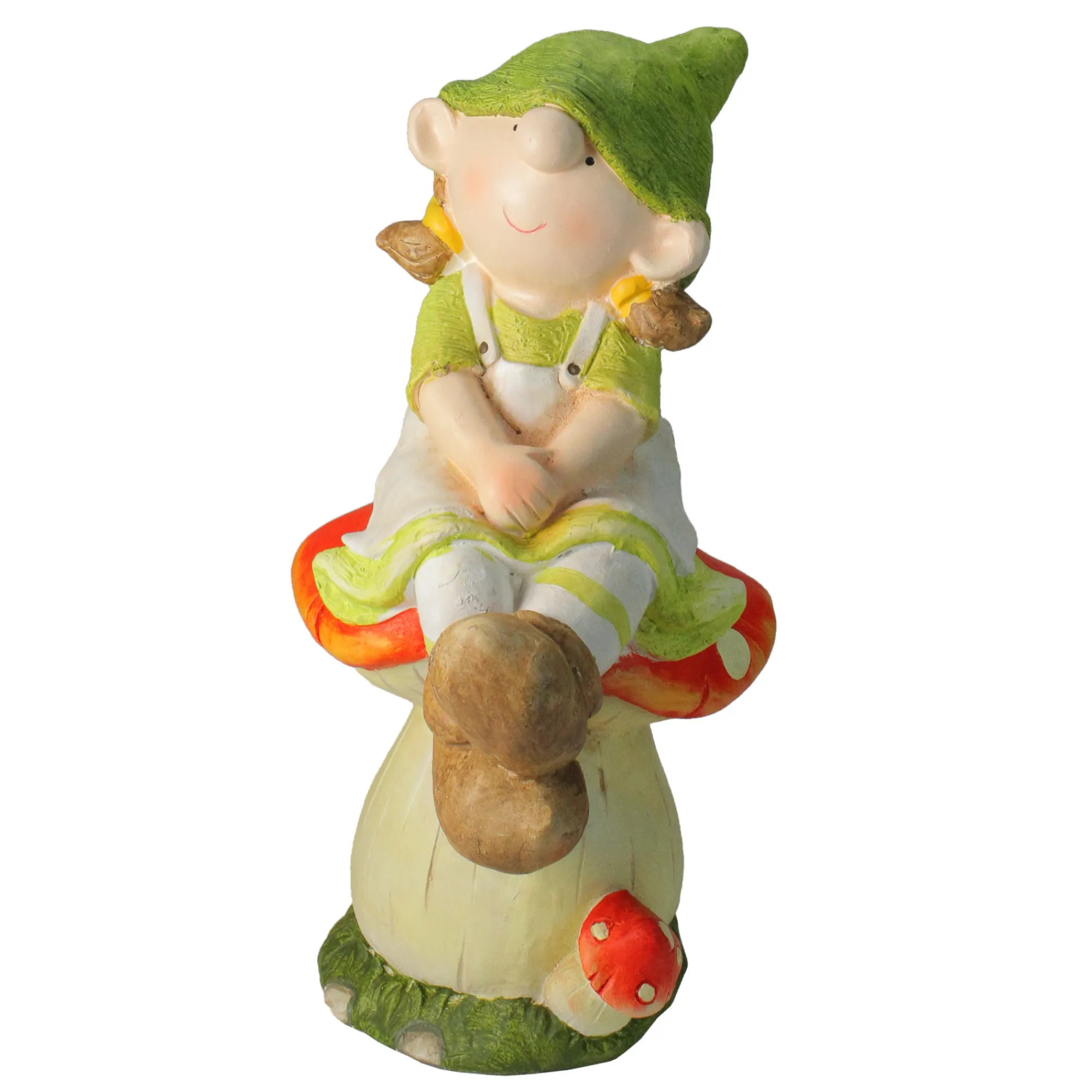 Northlight Finials-19.25" Young Girl Gnome Sitting On A Mushroom Spring Outdoor Garden Patio Figure