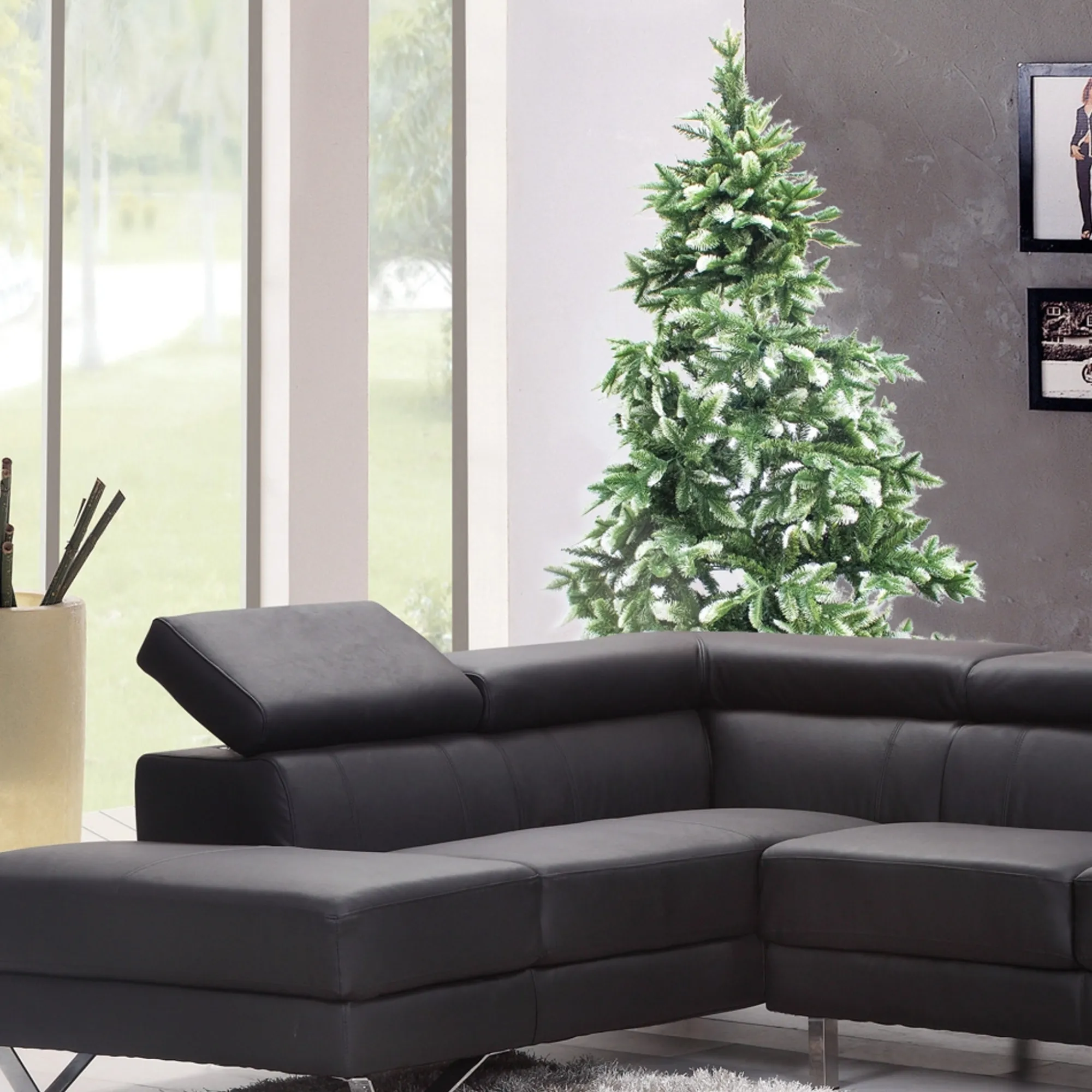 aleko Snowing- Artificial Christmas Tree With Snow Dusted Tips - 7 Foot