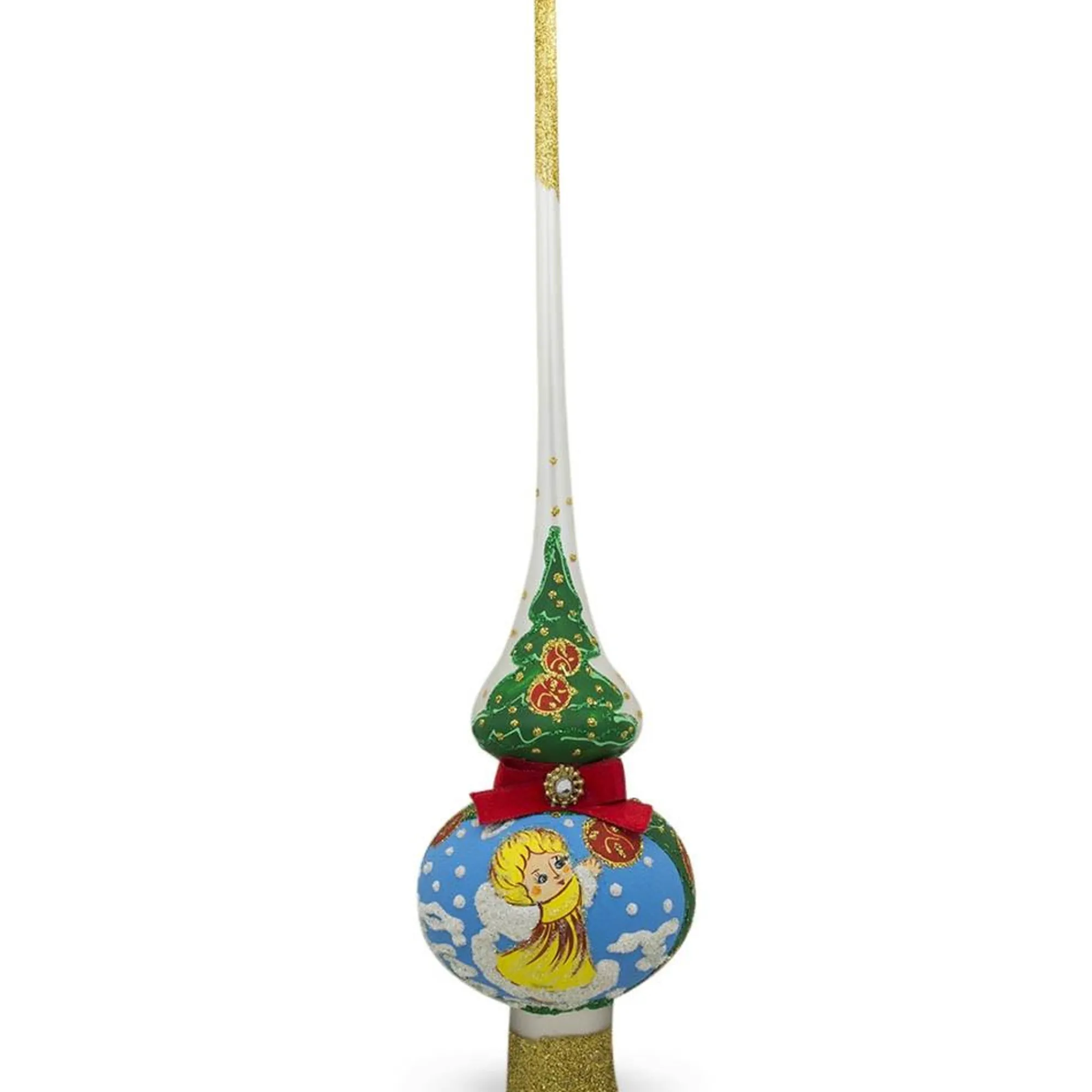 BESTPYSANKY Angels-Angel Decorating Tree On White Glass Christmas Tree Topper 11 Inches - Bbb-273