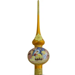 BESTPYSANKY Angels-Angels Admire Jesus Nativity Scene On Gold Christmas Tree Topper 11 Inches