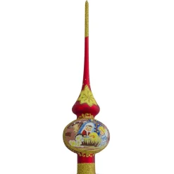 BESTPYSANKY Angels-Angels Admire Jesus Nativity Scene On Red Glass Christmas Tree Topper 11 Inches - Bbb-275-R