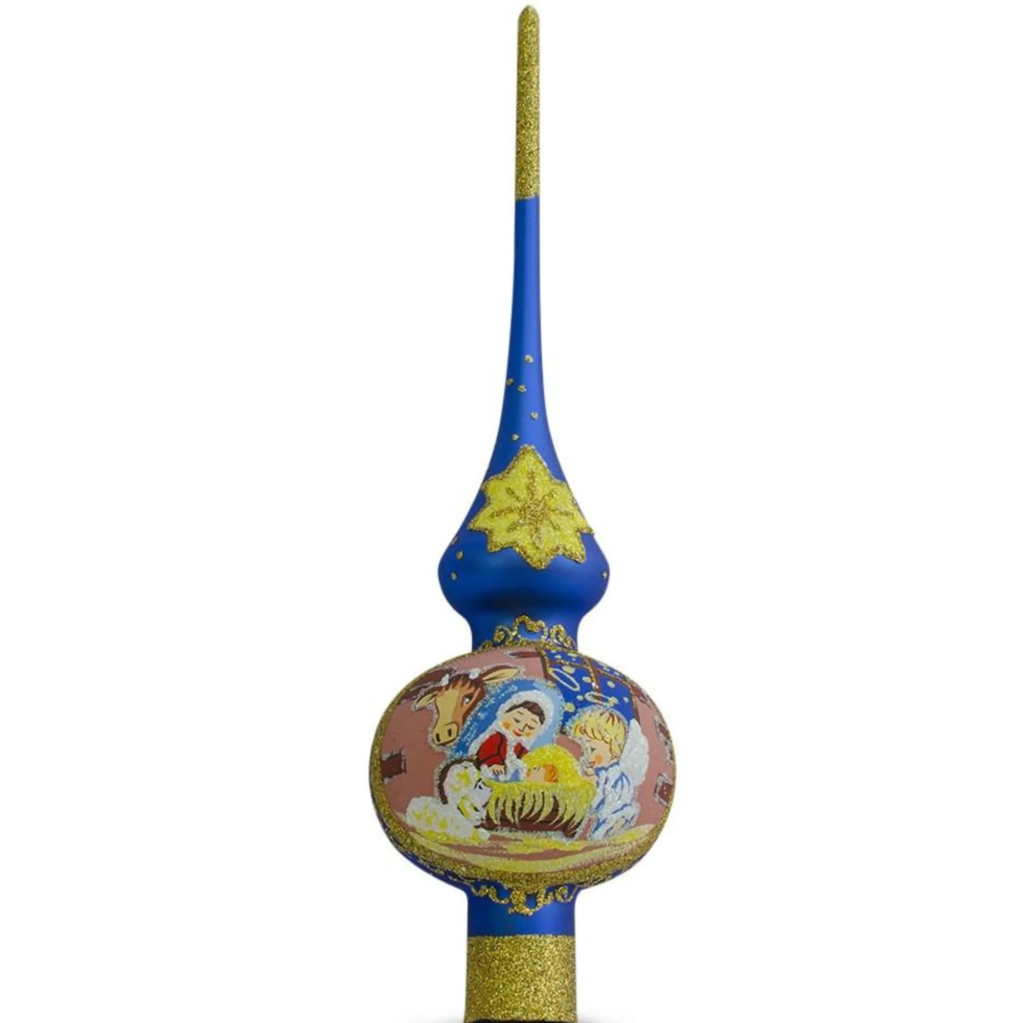 BESTPYSANKY Angels-Angels Admire Jesus Nativity Scene On Blue Christmas Tree Topper 11 Inches