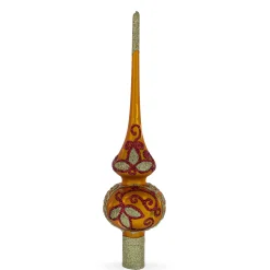 BESTPYSANKY Snowflake-Autumn Leaves On Gold Glass Christmas Tree Topper 11 Inches