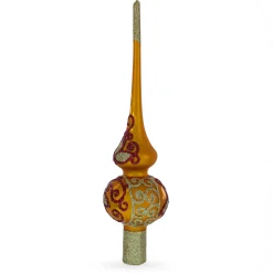 BESTPYSANKY Snowflake-Autumn Leaves On Gold Glass Christmas Tree Topper 11 Inches