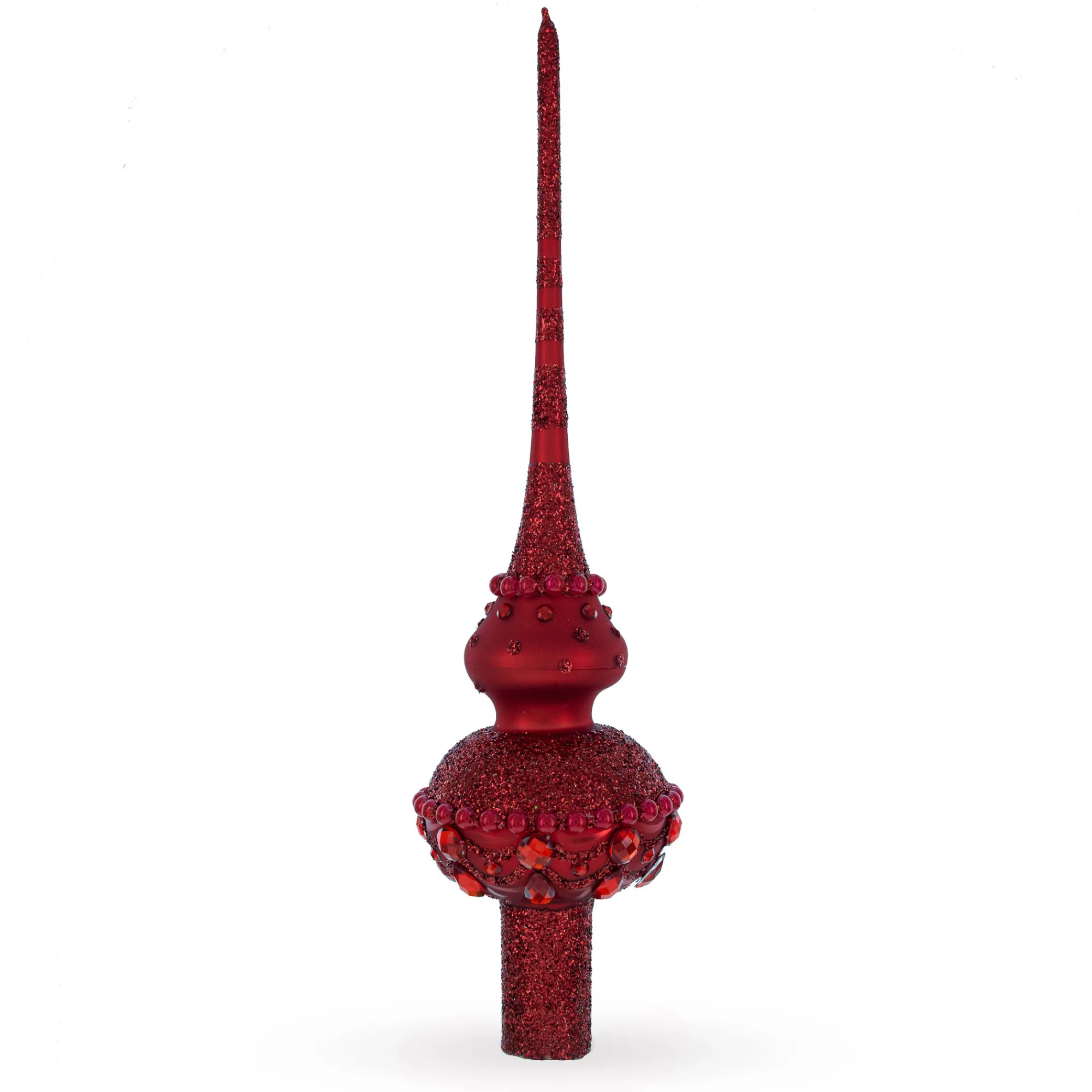 BESTPYSANKY Finials-Bejeweled Chandelier On Red Glass Christmas Tree Topper 11 Inches