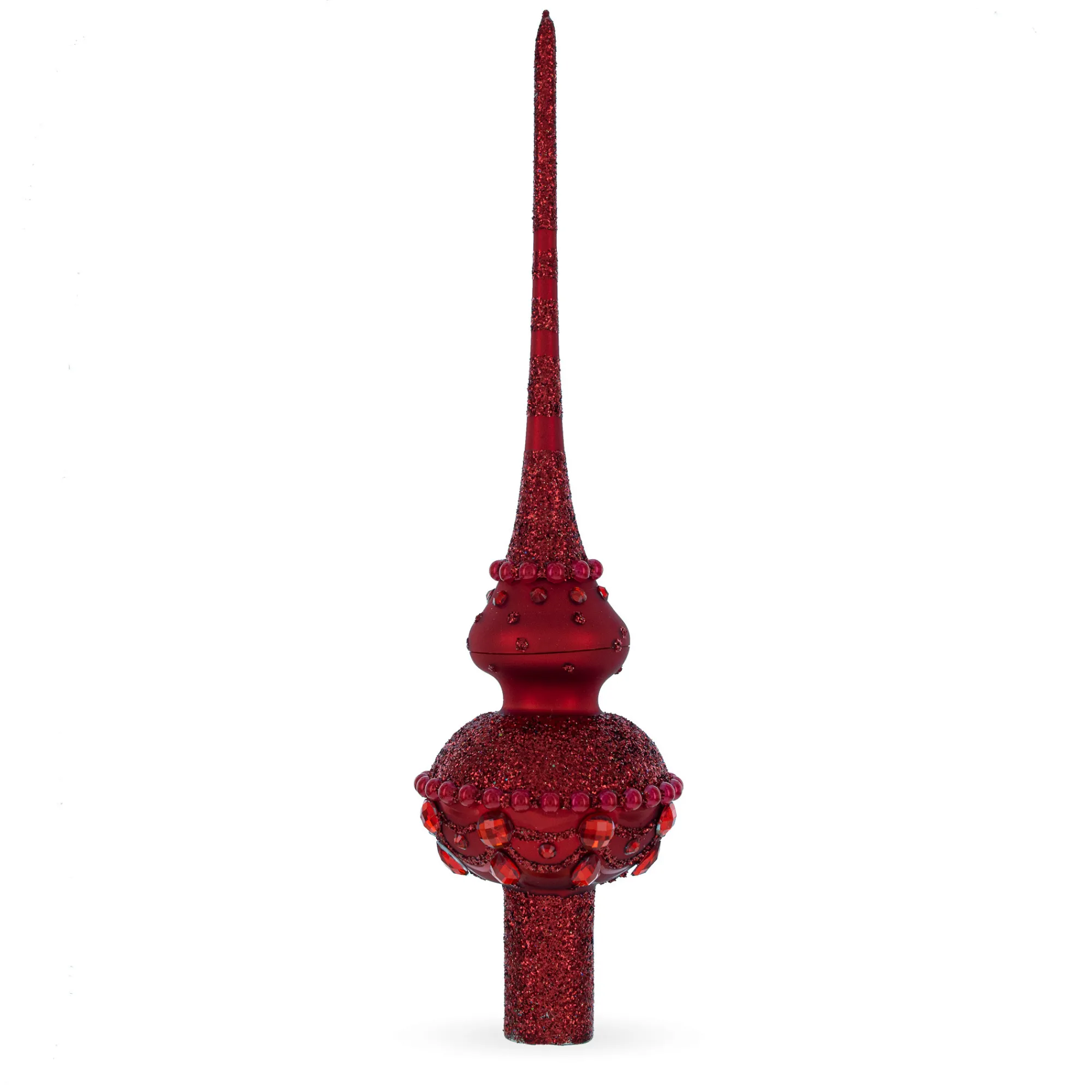 BESTPYSANKY Finials-Bejeweled Chandelier On Red Glass Christmas Tree Topper 11 Inches