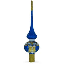 BESTPYSANKY Finials-Bejeweled Gold On Blue Glass Christmas Tree Topper 11 Inches