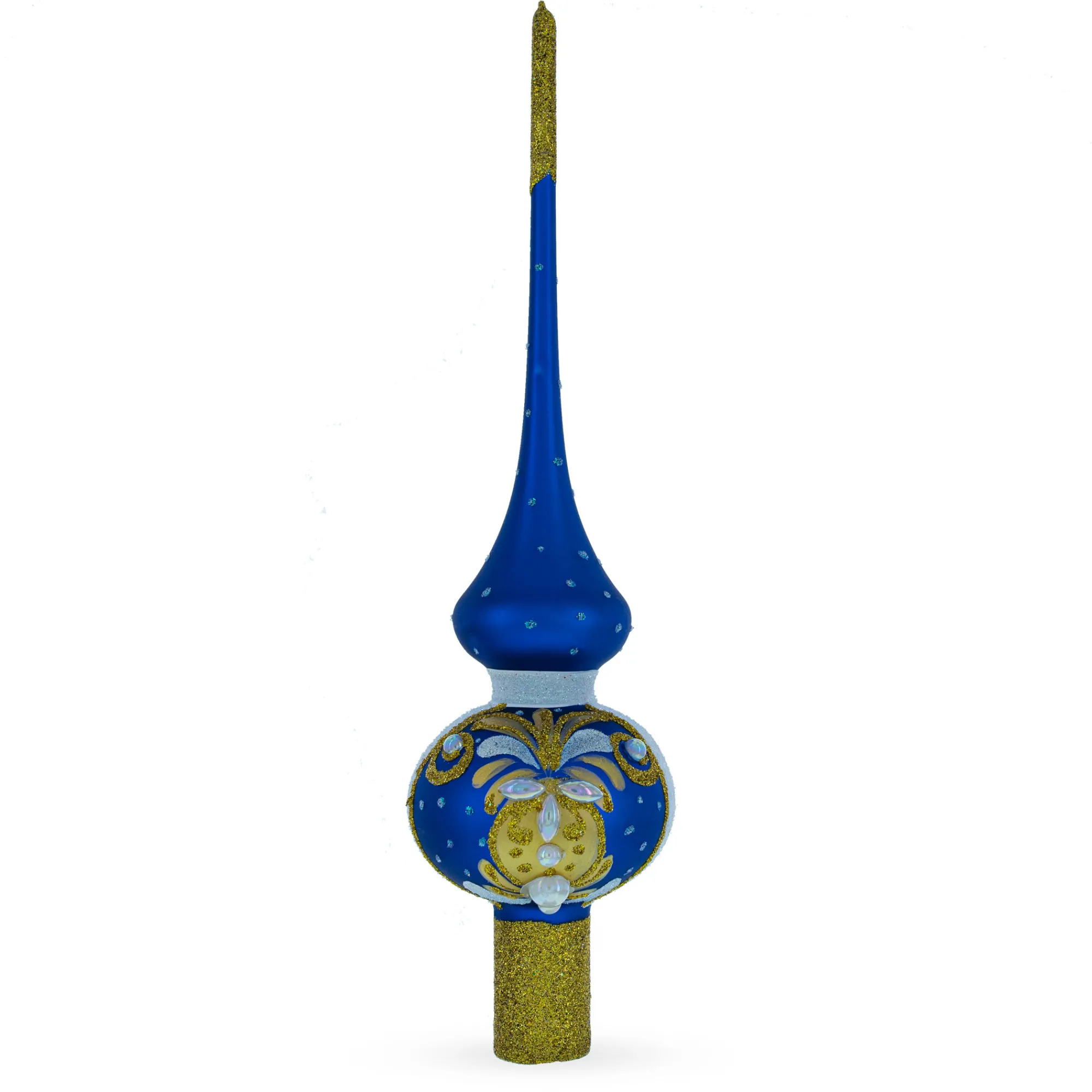 BESTPYSANKY Finials-Bejeweled Gold On Blue Glass Christmas Tree Topper 11 Inches