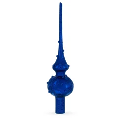 BESTPYSANKY Snowflake-Bejeweled Scroll On Blue Glass Christmas Tree Topper 11 Inches