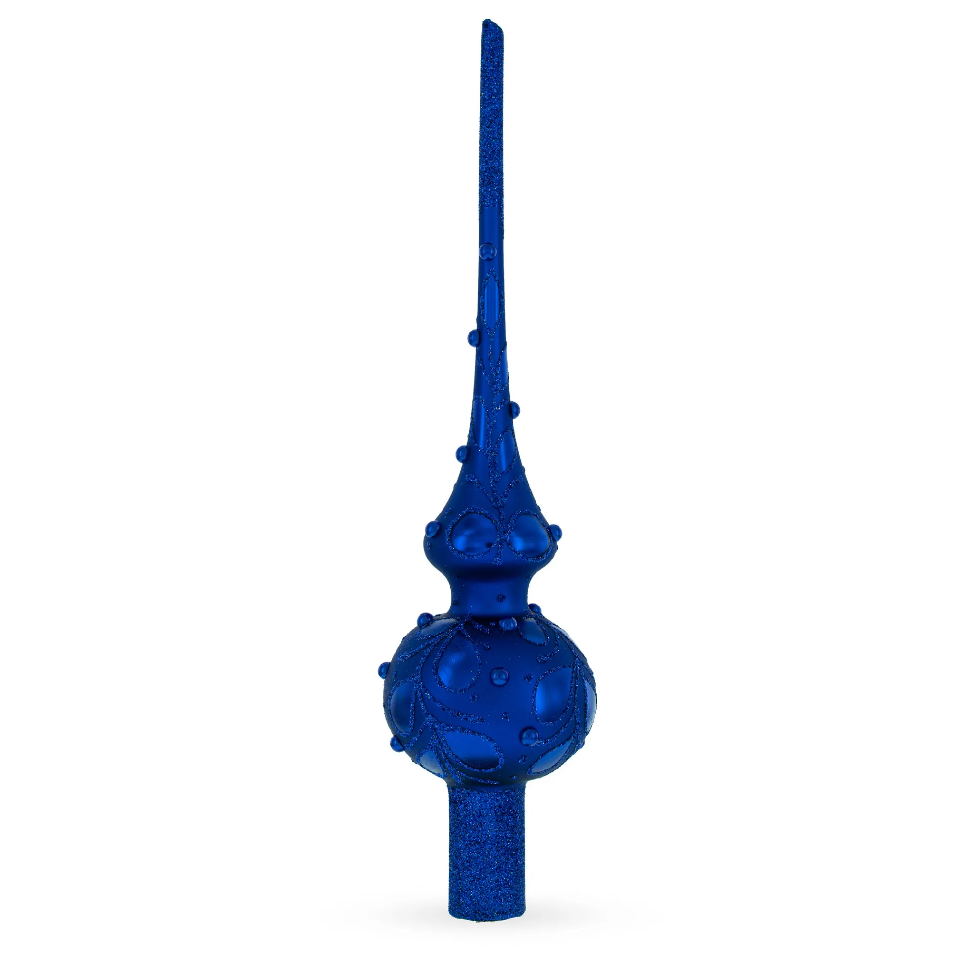 BESTPYSANKY Snowflake-Bejeweled Scroll On Blue Glass Christmas Tree Topper 11 Inches