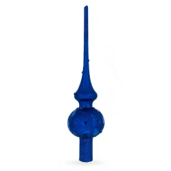 BESTPYSANKY Snowflake-Bejeweled Scroll On Blue Glass Christmas Tree Topper 11 Inches