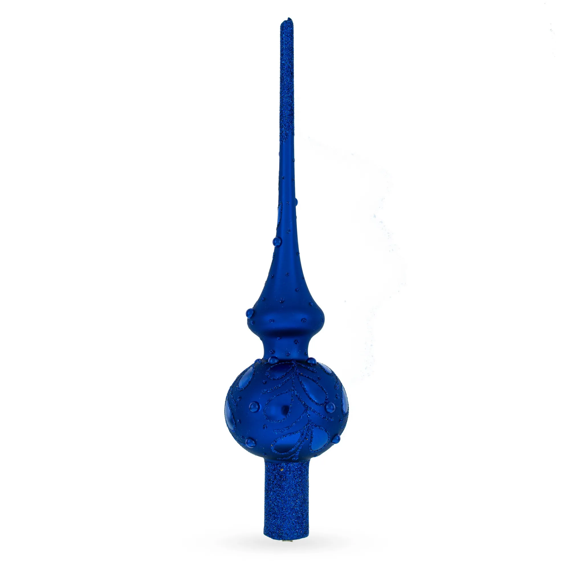 BESTPYSANKY Snowflake-Bejeweled Scroll On Blue Glass Christmas Tree Topper 11 Inches