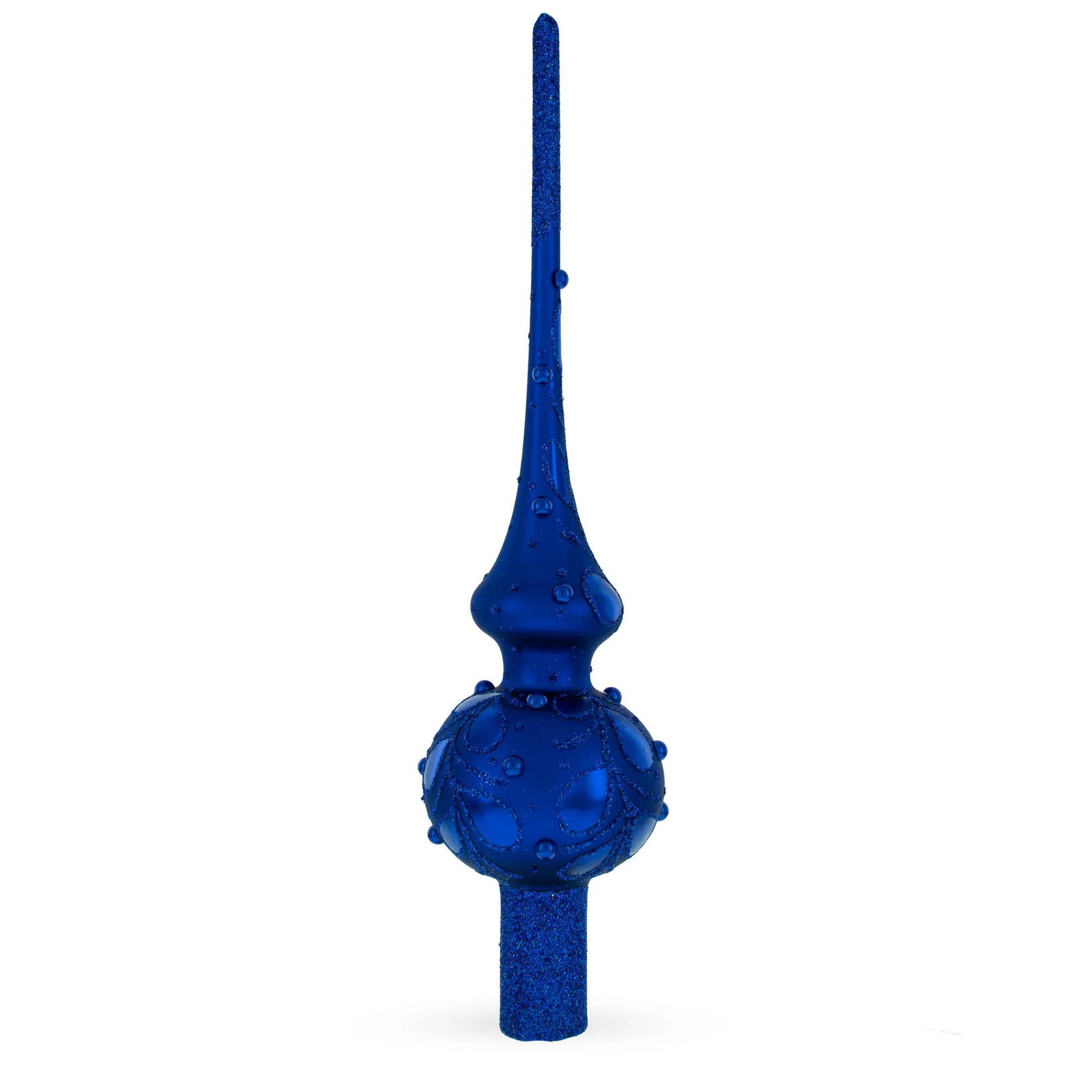 BESTPYSANKY Snowflake-Bejeweled Scroll On Blue Glass Christmas Tree Topper 11 Inches