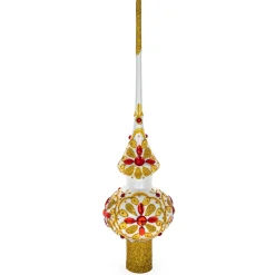 BESTPYSANKY Snowflake-Bejeweled With Gold And Red Sapphire Glass Christmas Tree Topper 11 Inches