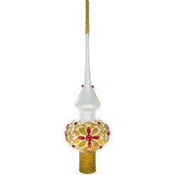 BESTPYSANKY Snowflake-Bejeweled With Gold And Red Sapphire Glass Christmas Tree Topper 11 Inches
