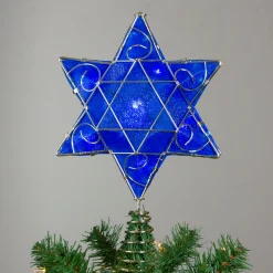 KSA Stars-Blue And Gold Colored Hanukkah Star Led Tree Topper 11.5