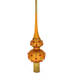 BESTPYSANKY Snowflake-Blue And Red Jewels On Gold Christmas Tree Topper 11 Inches