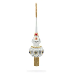 BESTPYSANKY Finials-Blue And Red Jewels On Silver Glass Christmas Tree Topper 11 Inches