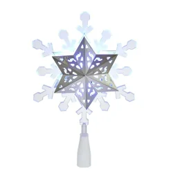 Kurt Adler Finials-Blue And White Rotating Lights Snowflake Christmas Tree Topper 9 Inch Jel0306