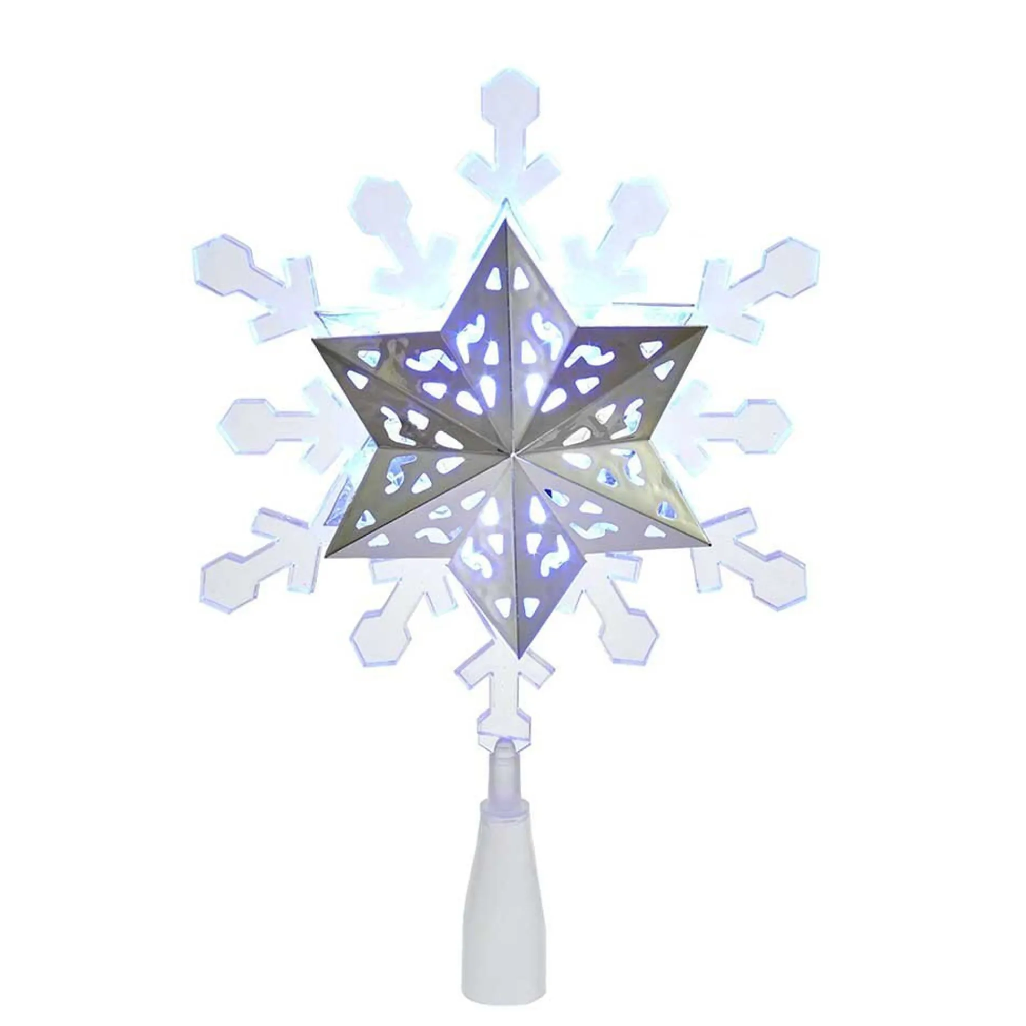 Kurt Adler Finials-Blue And White Rotating Lights Snowflake Christmas Tree Topper 9 Inch Jel0306